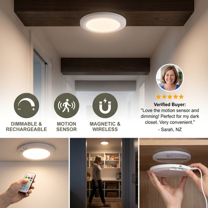 Dimmable rechargeable ceiling light with motion sensor – magnetic & wireless
