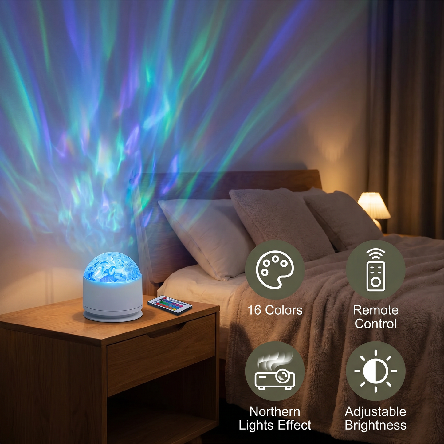 LED Northern Lights Projector Lamp – 16 Colors & Remote Control
