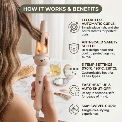 Automatic Bear-Design Curling Iron 32 mm – Electric Rotating Curling Styler