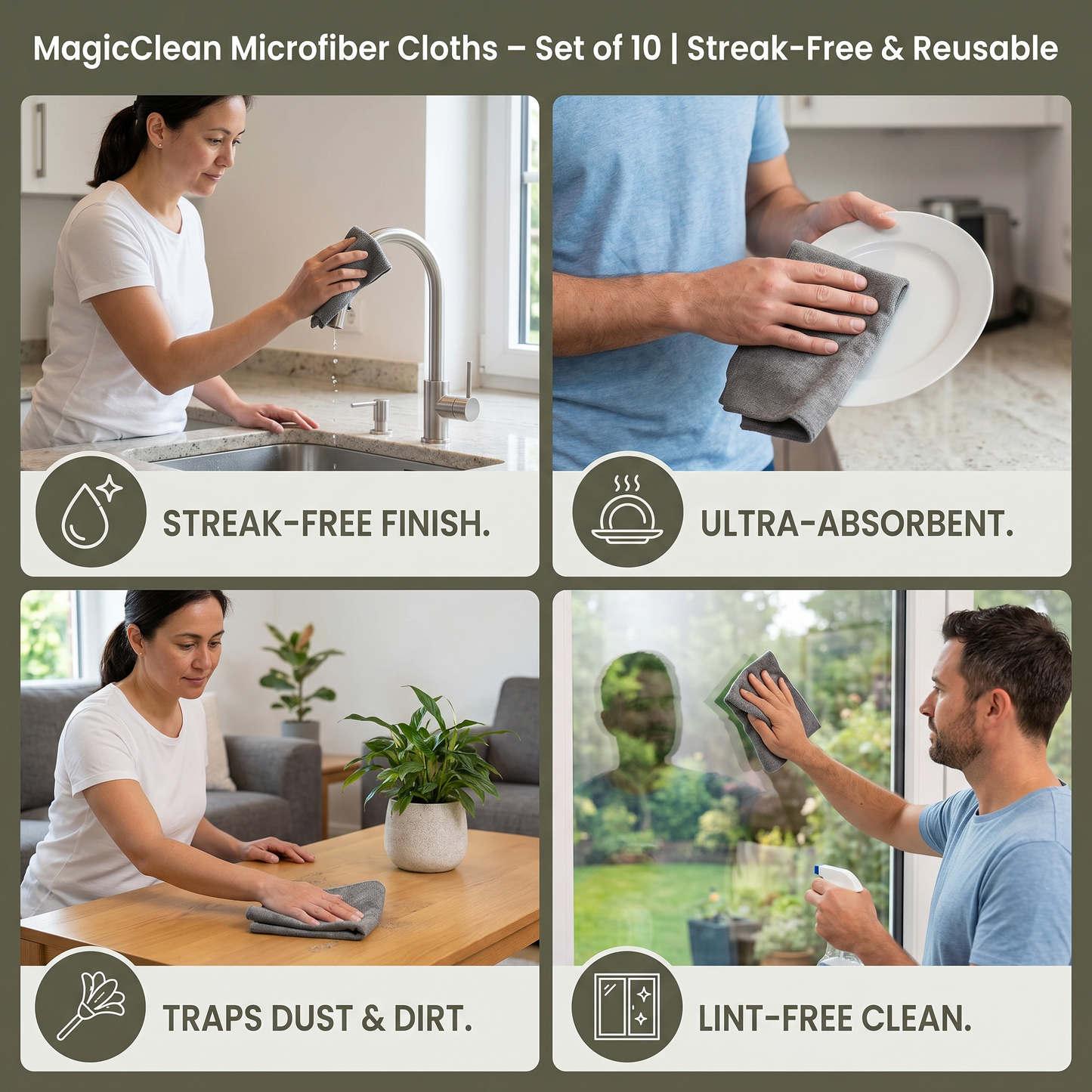 MagicClean Microfiber Cloths – Set of 10 | Streak-Free & Reusable