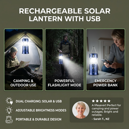 Rechargeable Solar Lantern with USB – Portable LED Light for Outdoor and Emergencies