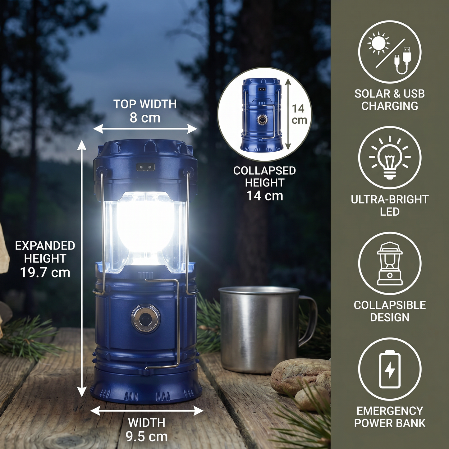 Rechargeable Solar Lantern with USB – Portable LED Light for Outdoor and Emergencies