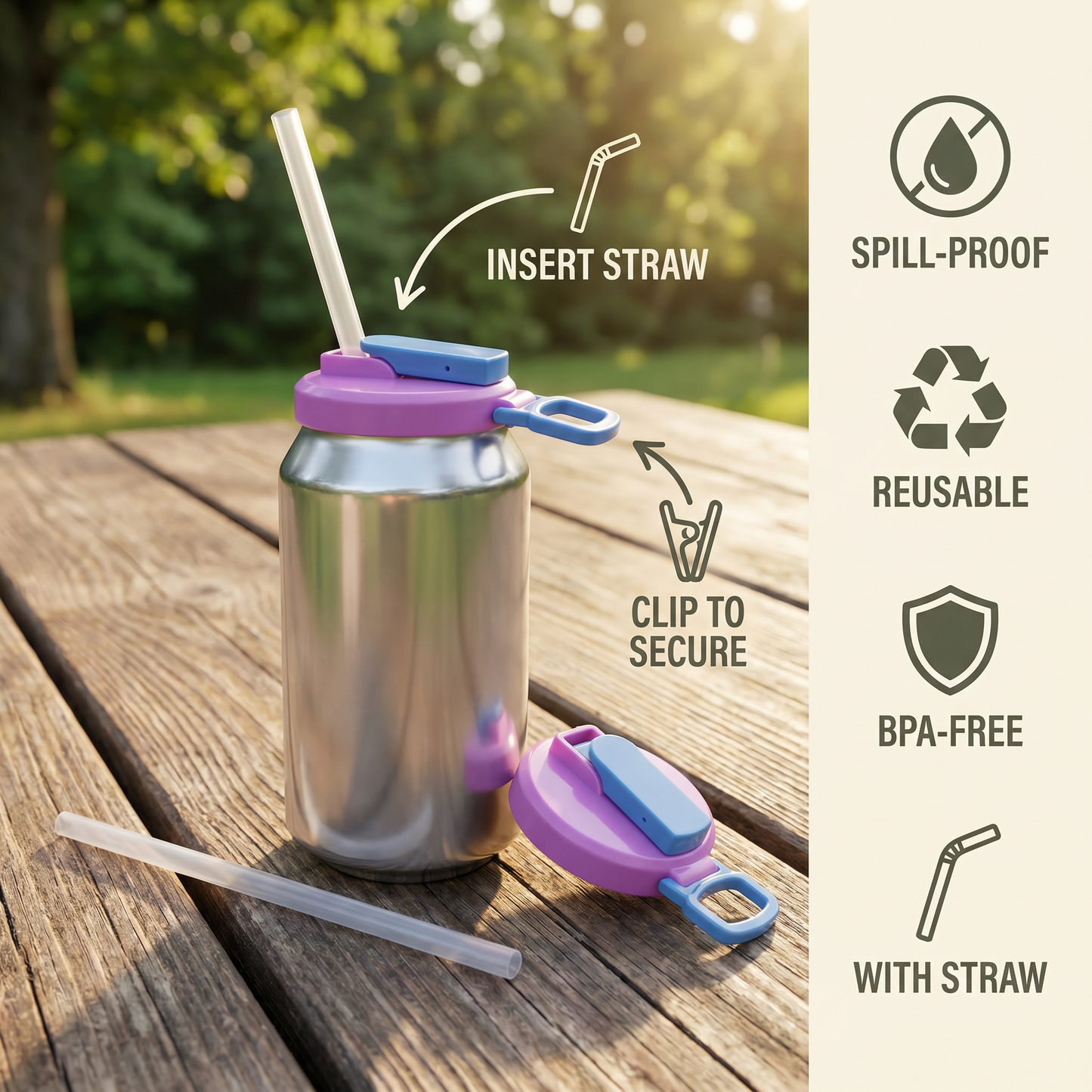2-in-1 Reusable Silicone Can Lid with Straws – Spill-Proof Drink Cover for On-the-Go