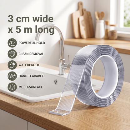 Transparent double-sided tape – powerful hold & clean removal
