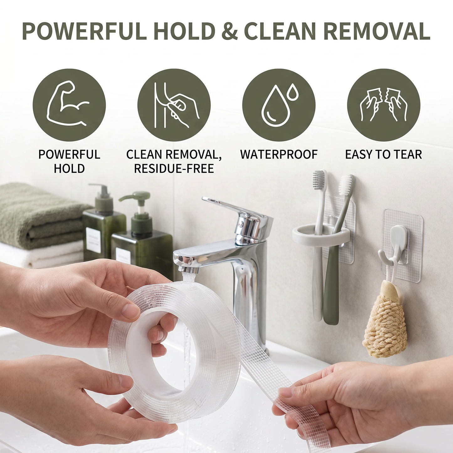 Transparent double-sided tape – powerful hold & clean removal