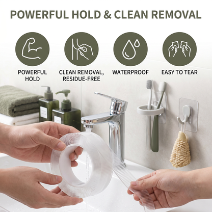Transparent double-sided tape – powerful hold & clean removal