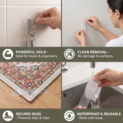 Transparent double-sided tape – powerful hold & clean removal