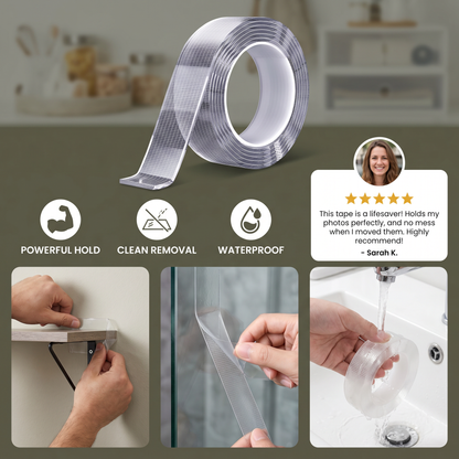 Transparent double-sided tape – powerful hold & clean removal