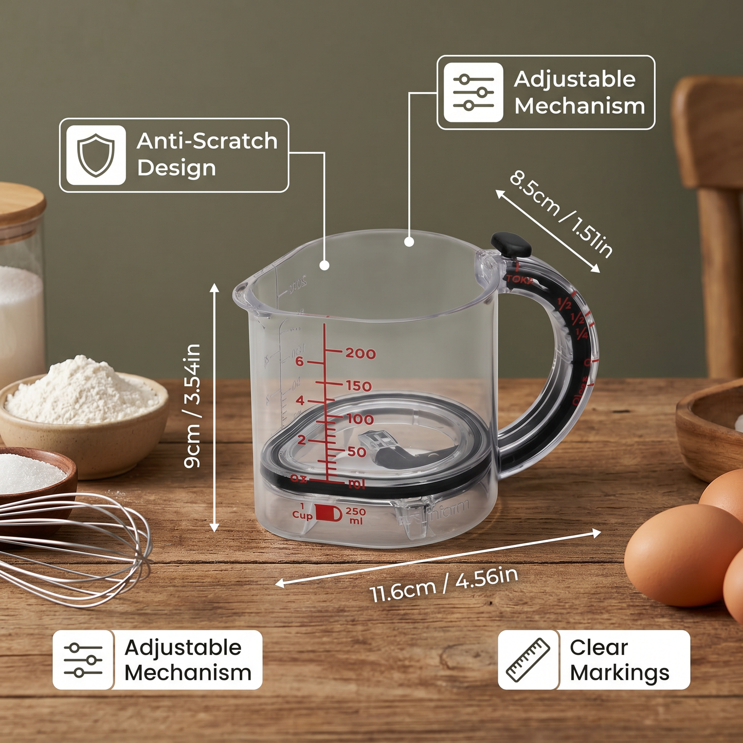 Adjustable Measuring Cup – Multifunctional Kitchen Tool with Scraper and Sealing Base