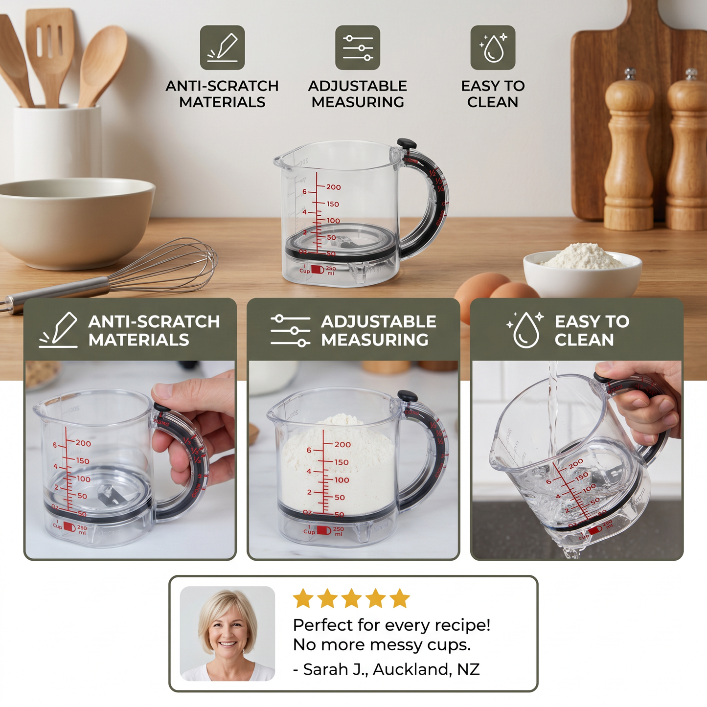 Adjustable Measuring Cup – Multifunctional Kitchen Tool with Scraper and Sealing Base