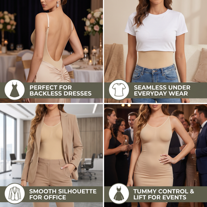 Backless Thong Shapewear Bodysuit – Seamless Tummy Control Design with Butt-Lifting Effect and Camisole Style