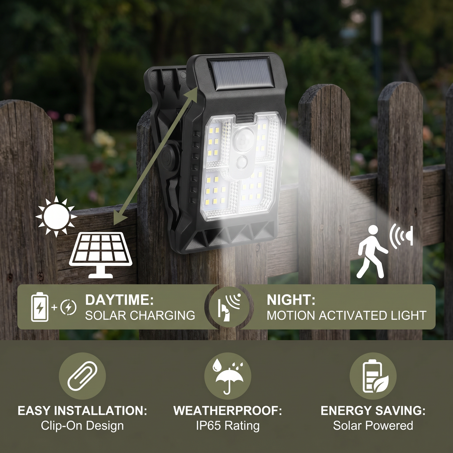 Practical Clip-On Solar Lamp with Motion Sensor