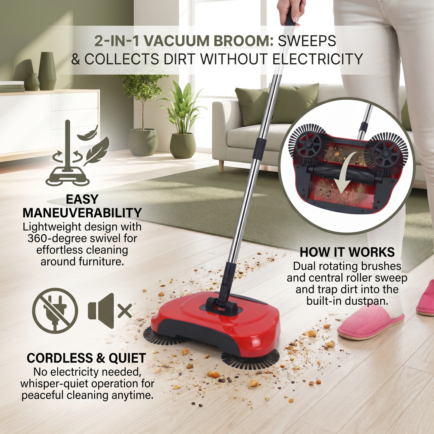 2-in-1 Vacuum Broom Without Electricity
