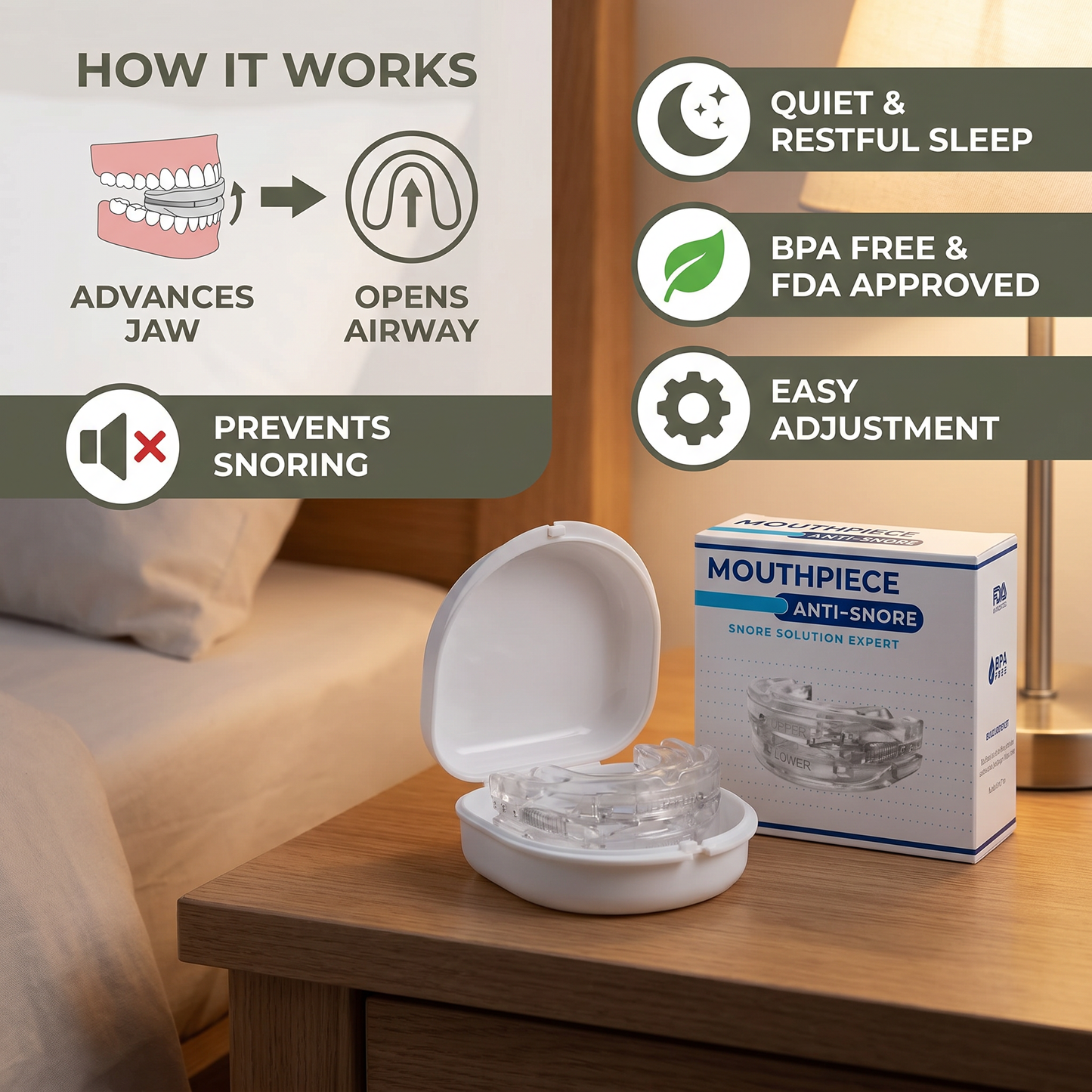 Adjustable Anti-Snoring Mouthpiece | Enjoy Quiet & Restful Sleep