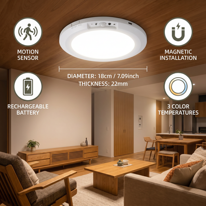 Dimmable rechargeable ceiling light with motion sensor – magnetic & wireless