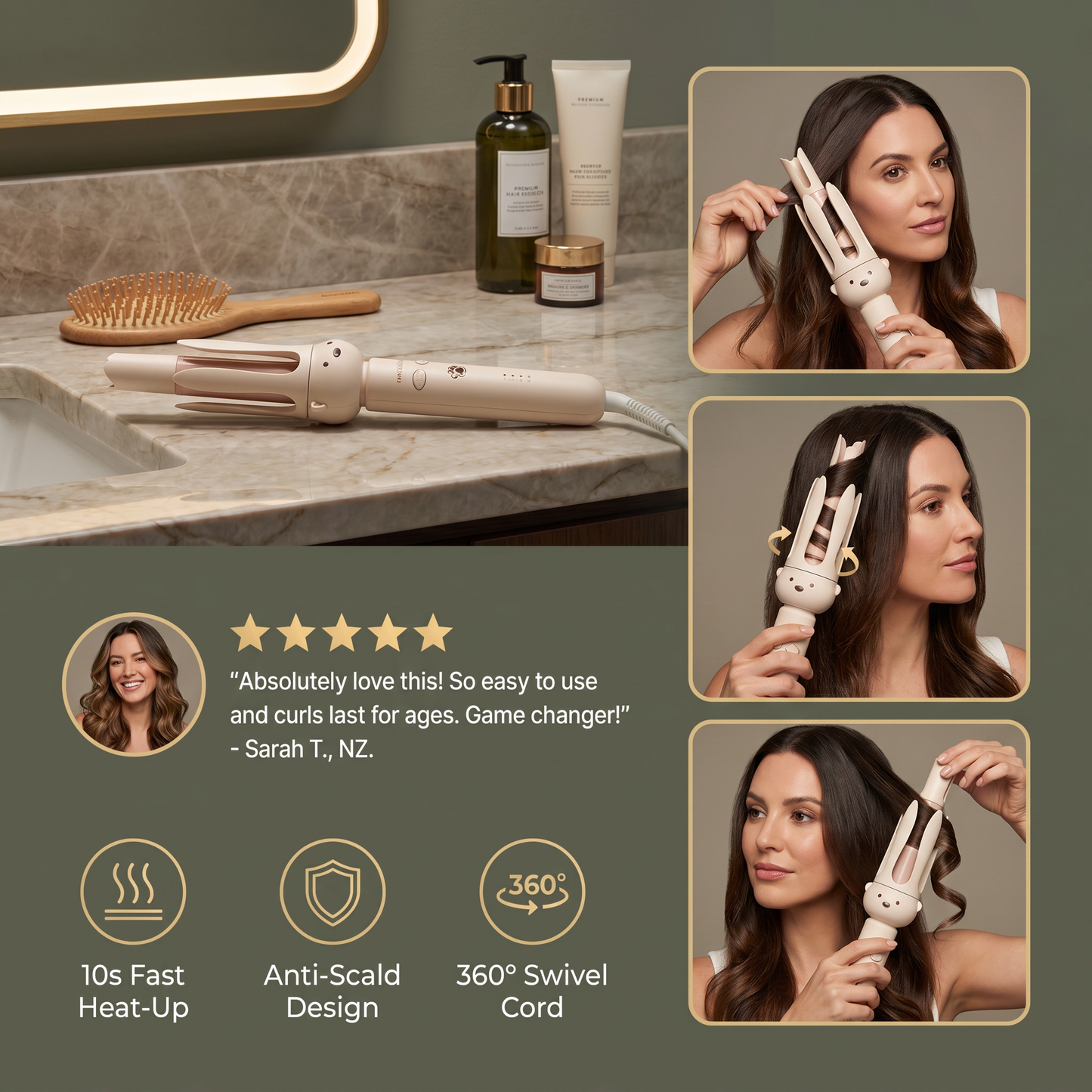 Automatic Bear-Design Curling Iron 32 mm – Electric Rotating Curling Styler