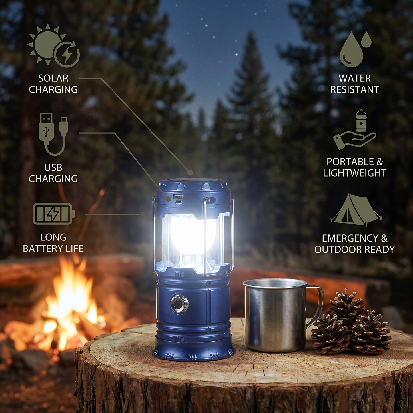 Rechargeable Solar Lantern with USB – Portable LED Light for Outdoor and Emergencies