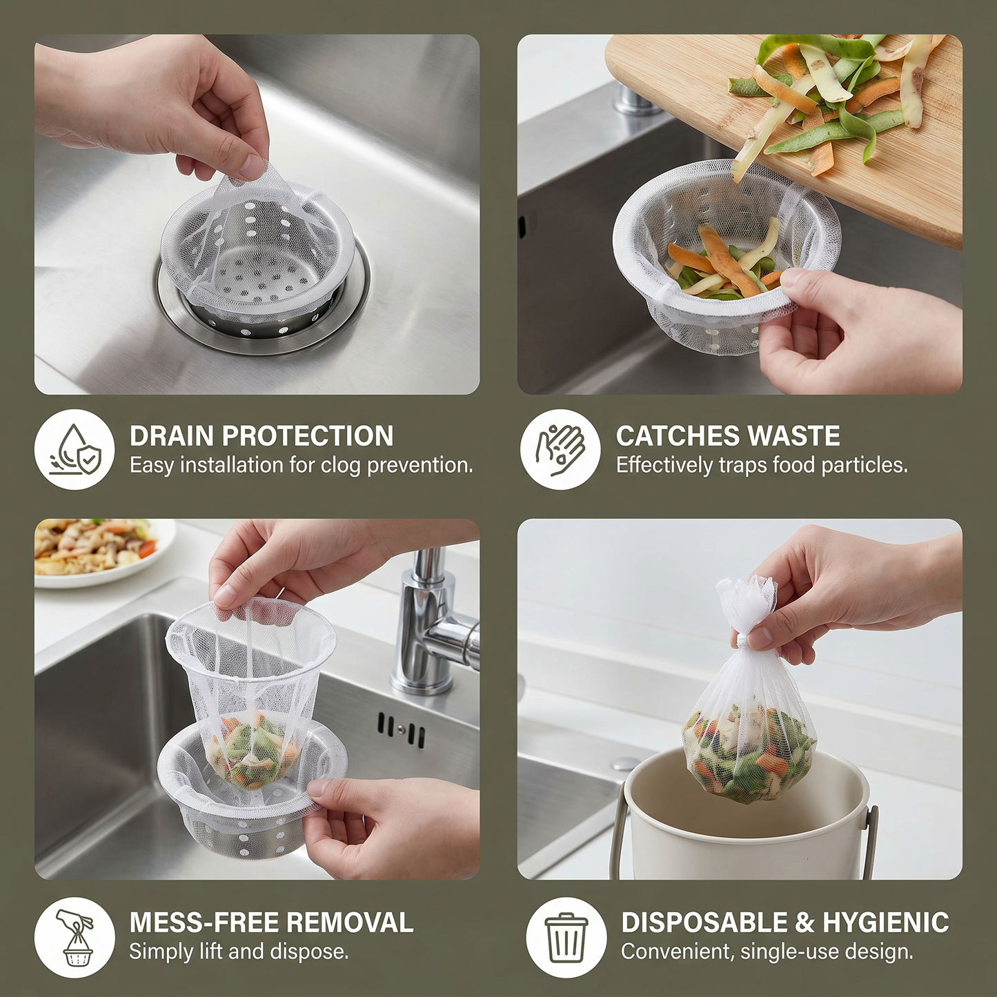 Disposable Sink Strainer Nets – Anti-Clog Mesh for Sink & Drain (2-Pack)