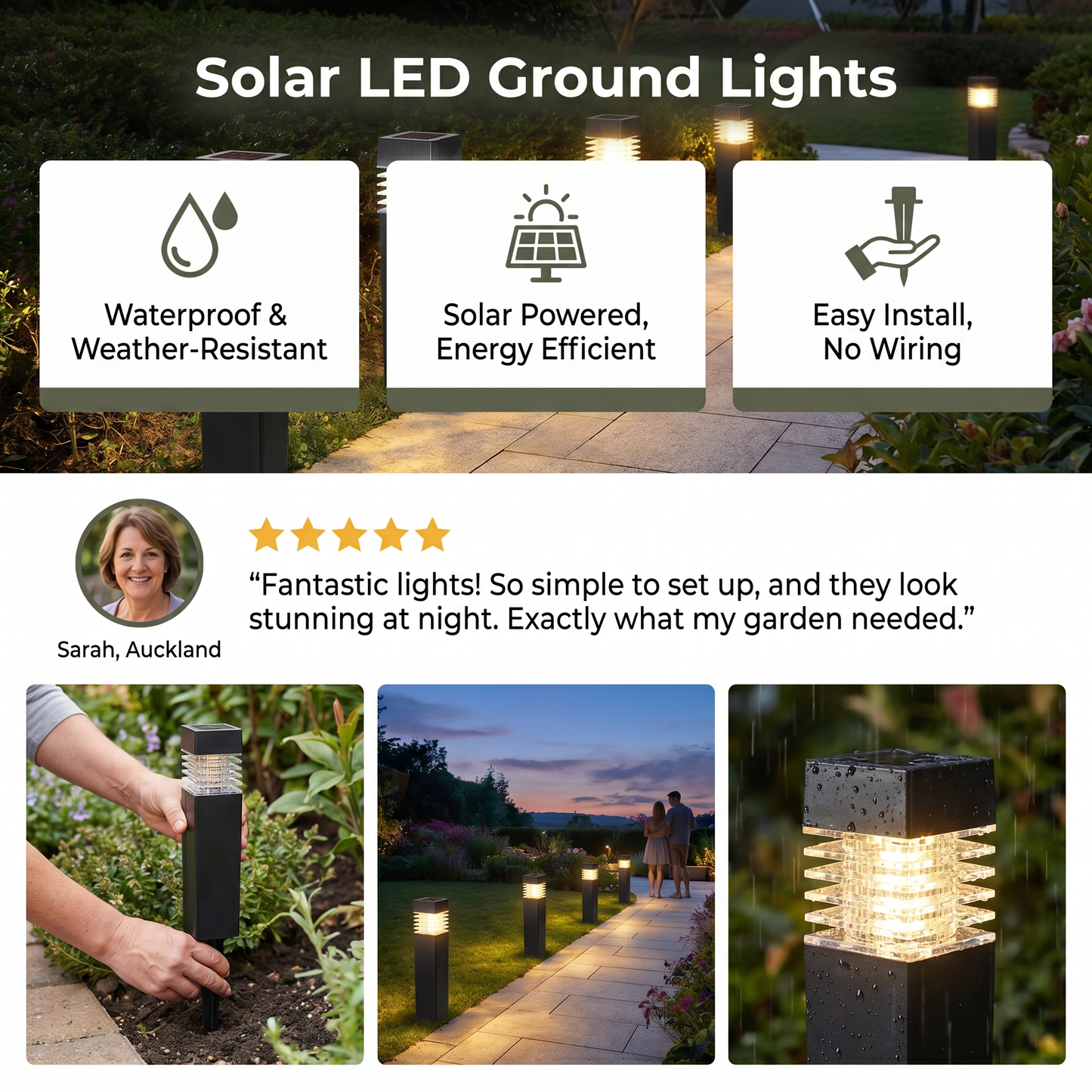 Solar LED Ground Lights – Waterproof Garden Lights for Pathway, Lawn & Patio