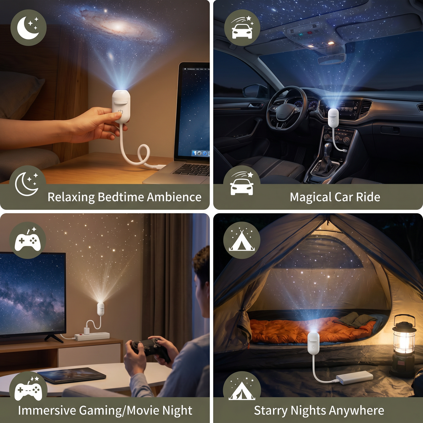 Modern Starry Sky Lamp – USB Mini Projector Night Light for Bedroom & Relaxing Ambience incl. 5 Patterns