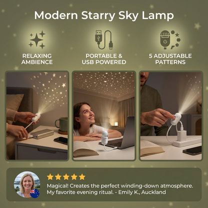 Modern Starry Sky Lamp – USB Mini Projector Night Light for Bedroom & Relaxing Ambience incl. 5 Patterns