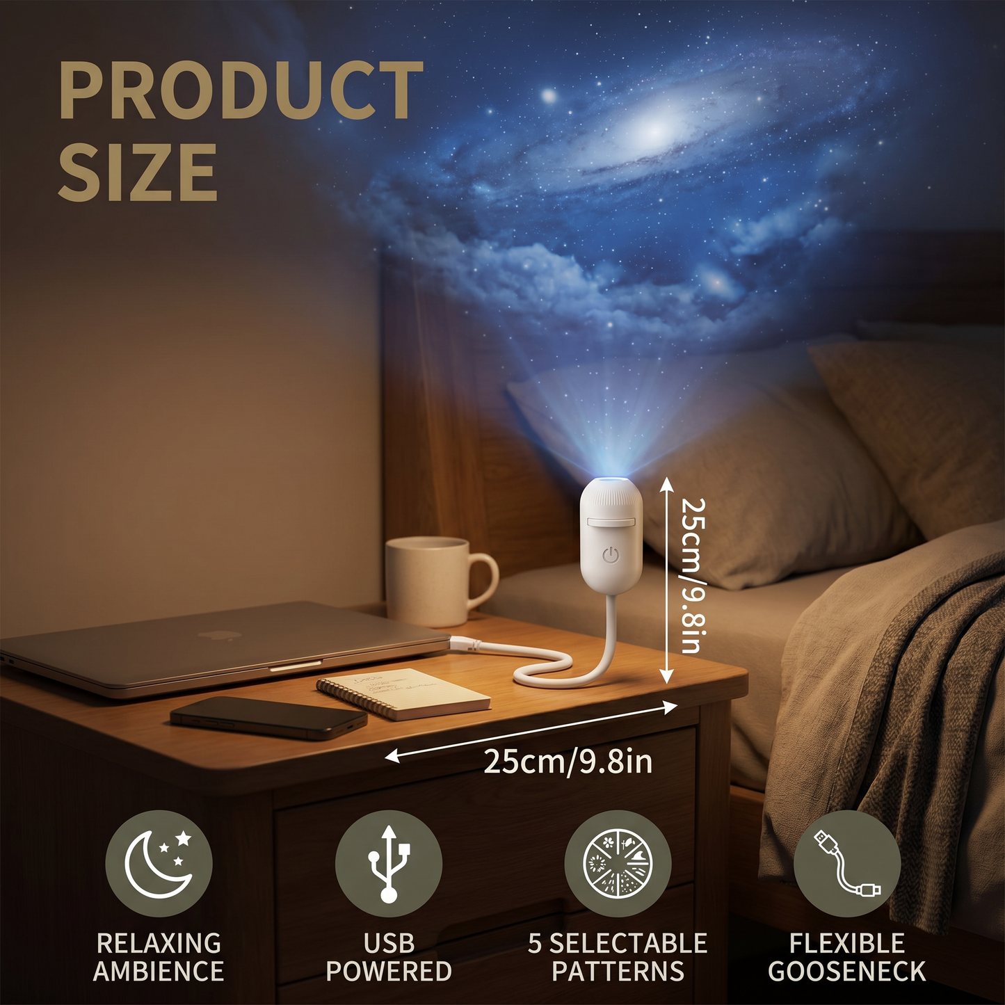 Modern Starry Sky Lamp – USB Mini Projector Night Light for Bedroom & Relaxing Ambience incl. 5 Patterns