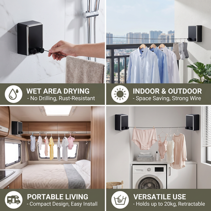 Invisible Clothesline – Extendable Steel Wire Drying Rack, No Drilling Required for Flexible Drying