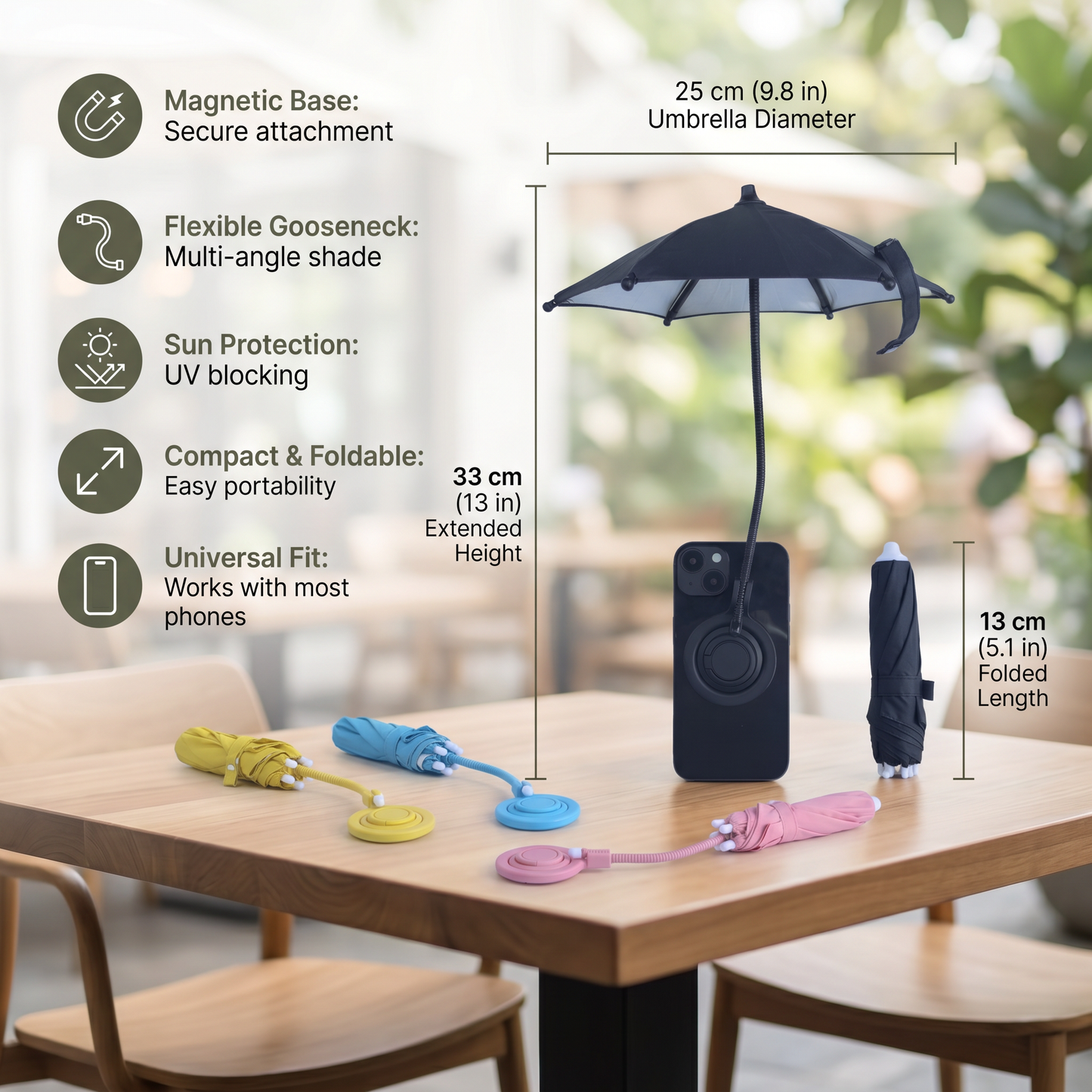 Magnetic Mini Phone Sunshade – Extendable Holder for Flexible Sun Protection on the Go