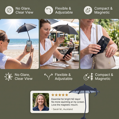 Magnetic Mini Phone Sunshade – Extendable Holder for Flexible Sun Protection on the Go