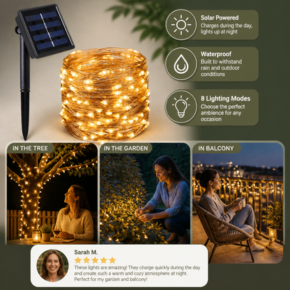 Solar Outdoor String Lights with LEDs & 8 Lighting Modes