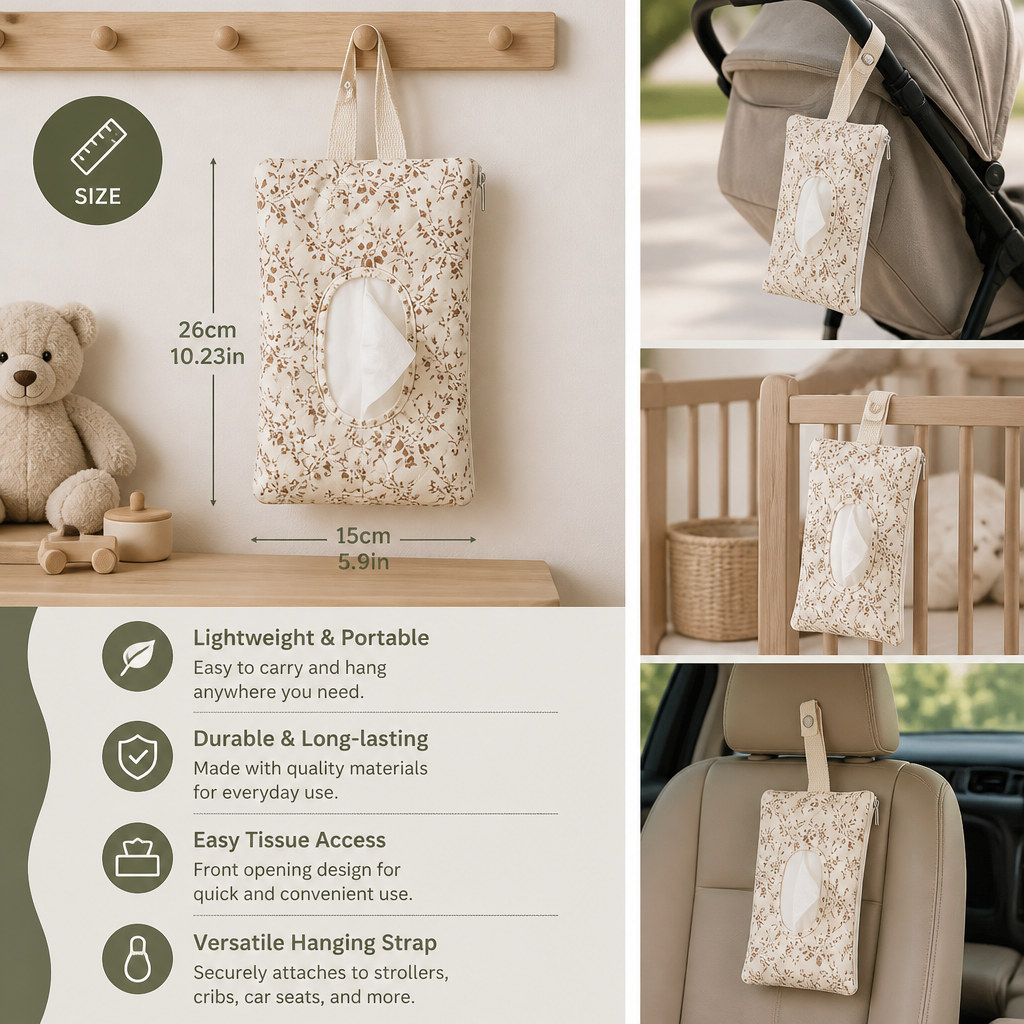 Hanging Tissue Holder for Strollers, Cribs & Cars