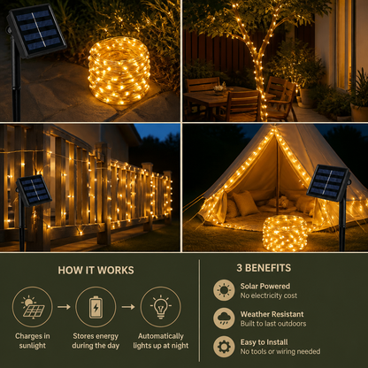 Solar Outdoor String Lights with LEDs & 8 Lighting Modes