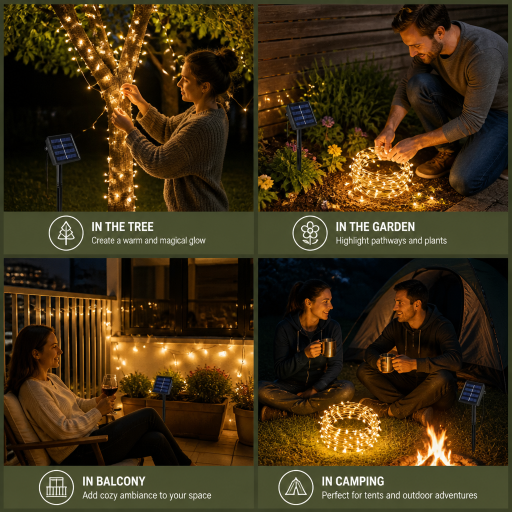 Solar Outdoor String Lights with LEDs & 8 Lighting Modes
