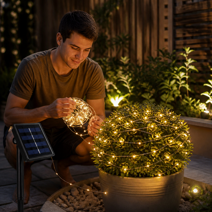 Solar Outdoor String Lights with LEDs & 8 Lighting Modes