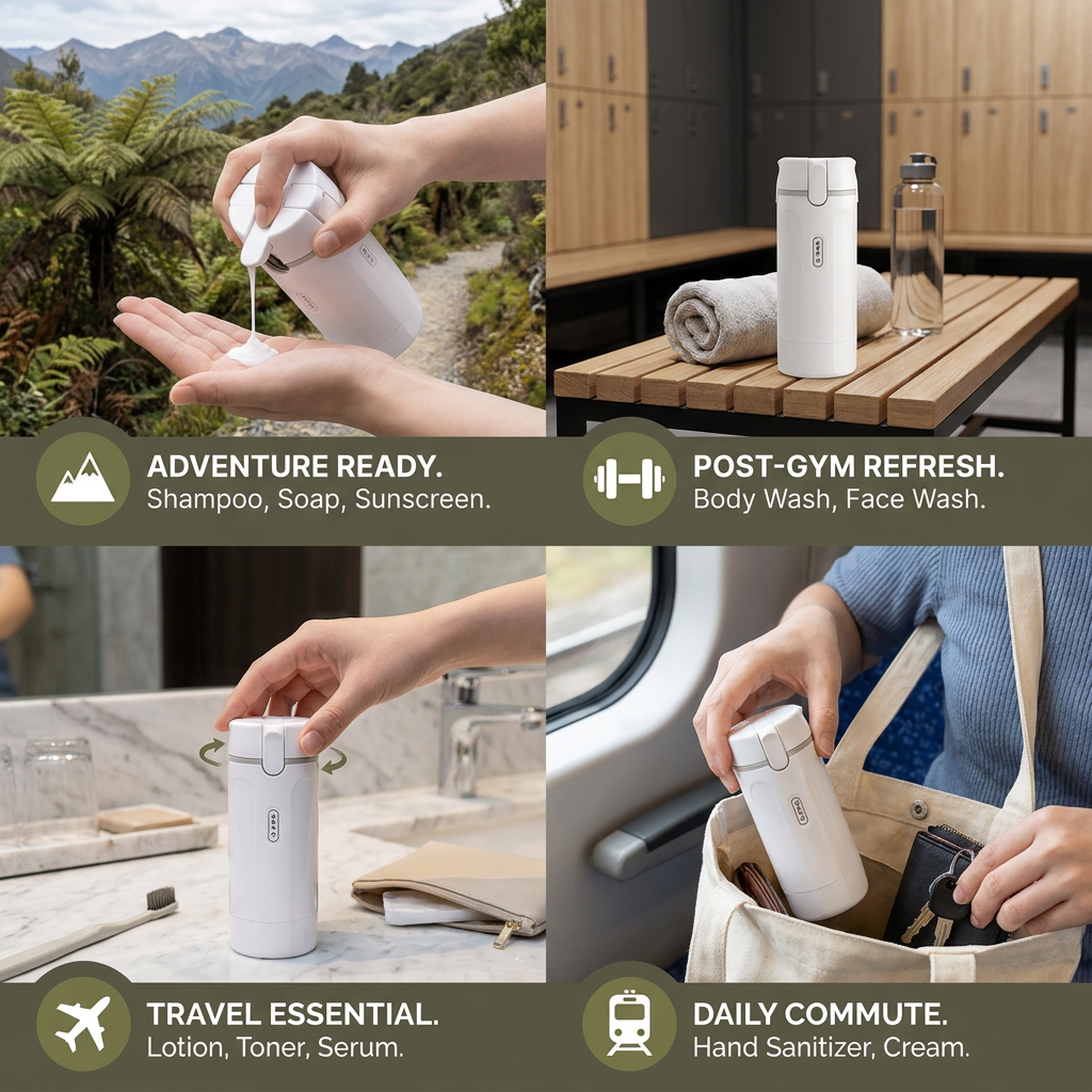 4-in-1 Travel Container – Leakproof Bottle for Shampoo, Body Wash & Cosmetics
