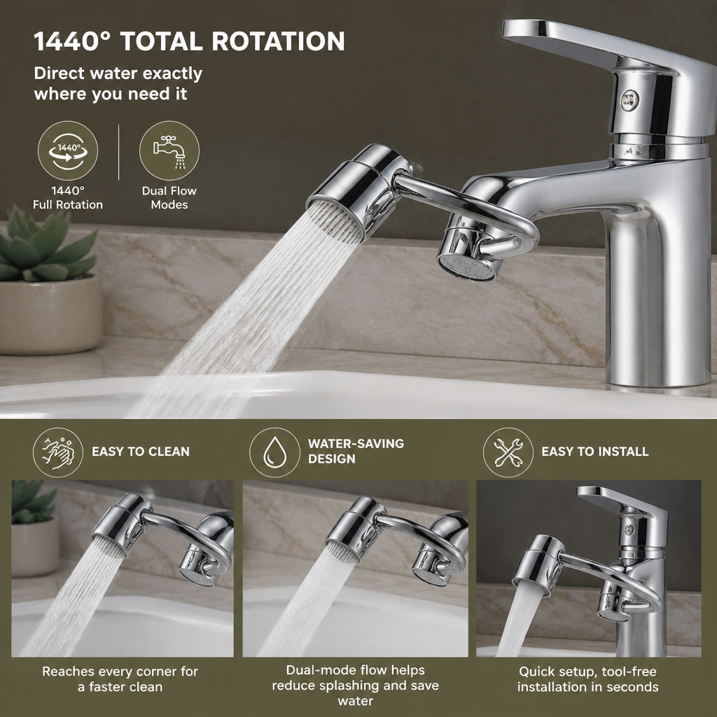 360° swivel tap extender with spray head – kitchen & bathroom use