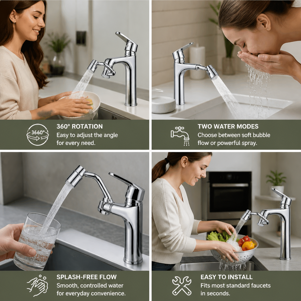 360° swivel tap extender with spray head – kitchen & bathroom use