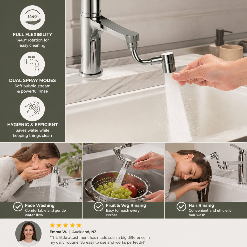 360° swivel tap extender with spray head – kitchen & bathroom use