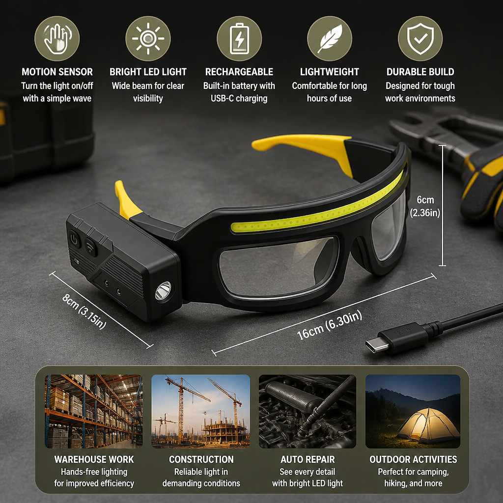 Rechargeable LED Headlamp with Motion Sensor – USB-C Work Light for Professionals