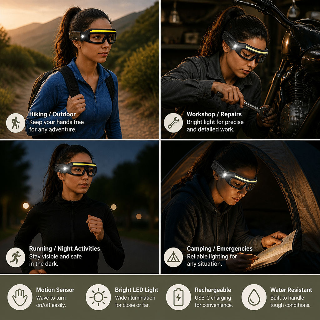 Rechargeable LED Headlamp with Motion Sensor – USB-C Work Light for Professionals