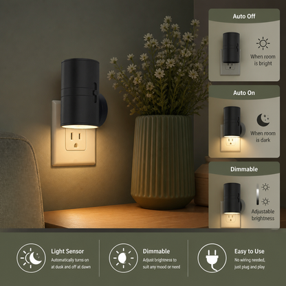 LED Plug-in Night Light – Dimmable with Light Sensor for a Cozy Home