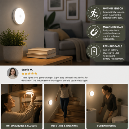 Rechargeable LED Sensor Light (4-Pack) – Magnetic and Automatic for Versatile Use