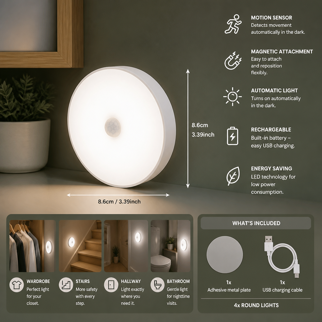 Rechargeable LED Sensor Light (4-Pack) – Magnetic and Automatic for Versatile Use