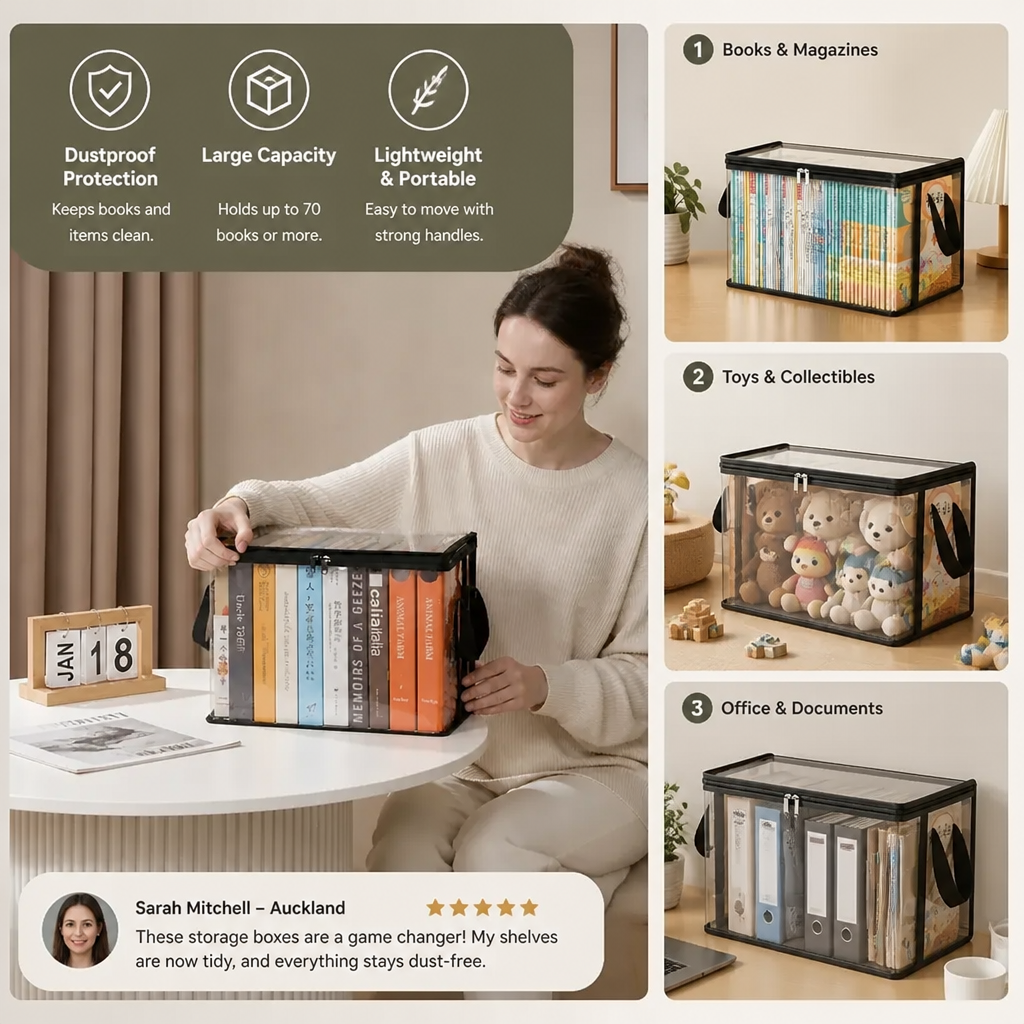 Transparent Storage Box (2 pieces) – Foldable Organizer Against Dust & Clutter
