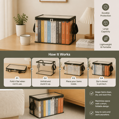 Transparent Storage Box (2 pieces) – Foldable Organizer Against Dust & Clutter