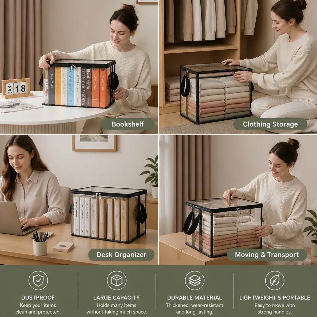 Transparent Storage Box (2 pieces) – Foldable Organizer Against Dust & Clutter