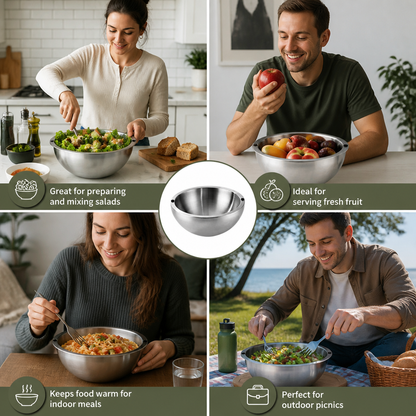 Double-Walled Stainless Steel Bowl for Keeping Food Cold or Warm