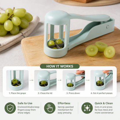 Stainless Steel Grape & Cherry Tomato Cutter – Safe One-Press Quarter Slicer for Toddlers & Kids