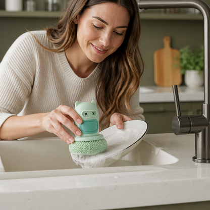 Cute Dish Brush with Built-In Soap Dispenser