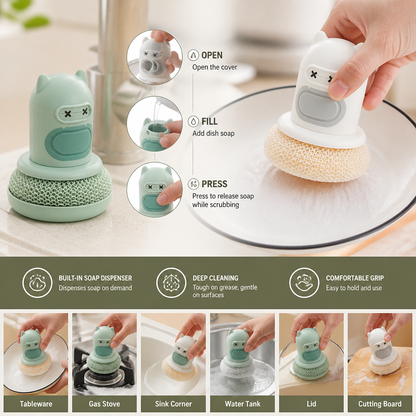 Cute Dish Brush with Built-In Soap Dispenser